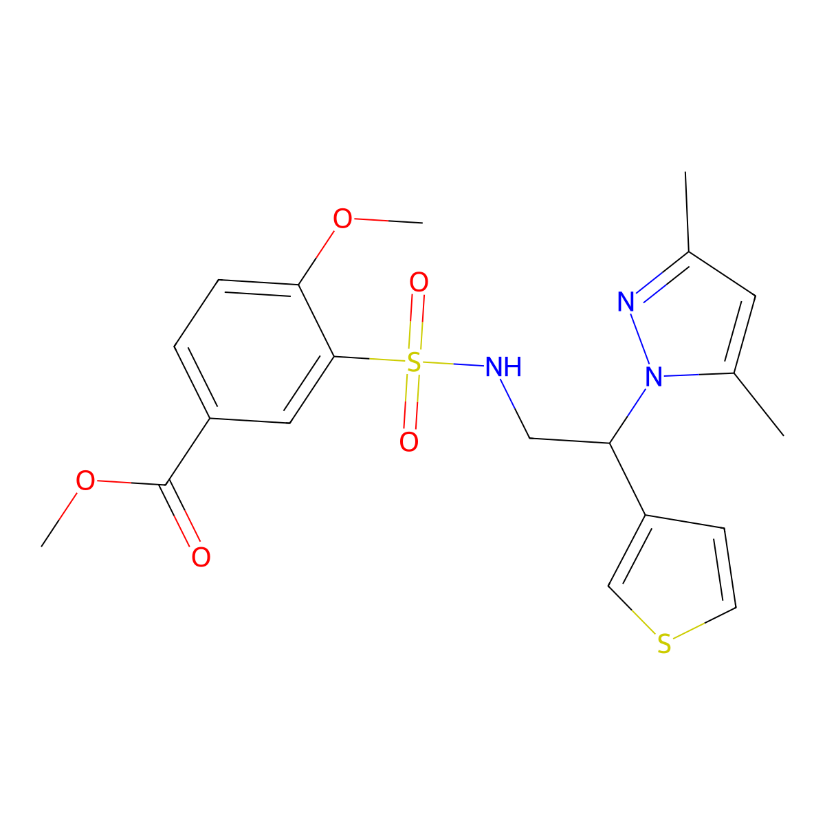 methyl 3-(N-(2-(3,5-dimethyl-1H-pyrazol-1-yl)-2-(thiophen-3-yl)ethyl)sulfamoyl)-4-methoxybenzoate molecular structure, CAS 2034347-76-5