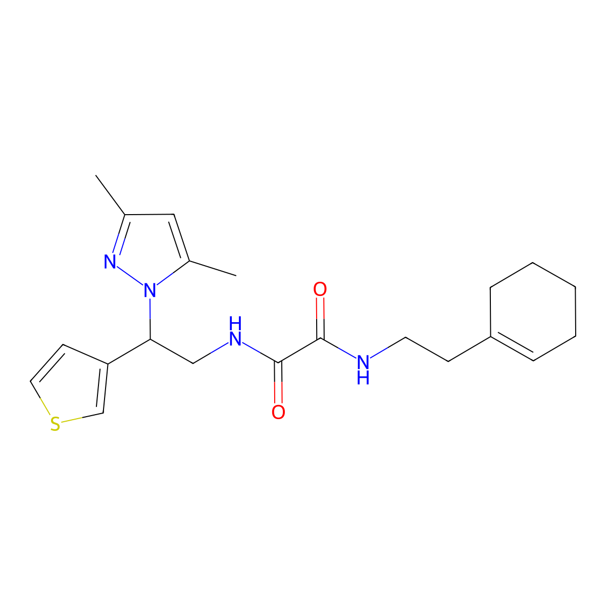 N1-(2-(cyclohex-1-en-1-yl)ethyl)-N2-(2-(3,5-dimethyl-1H-pyrazol-1-yl)-2-(thiophen-3-yl)ethyl)oxalamide molecular structure, CAS 2034347-84-5