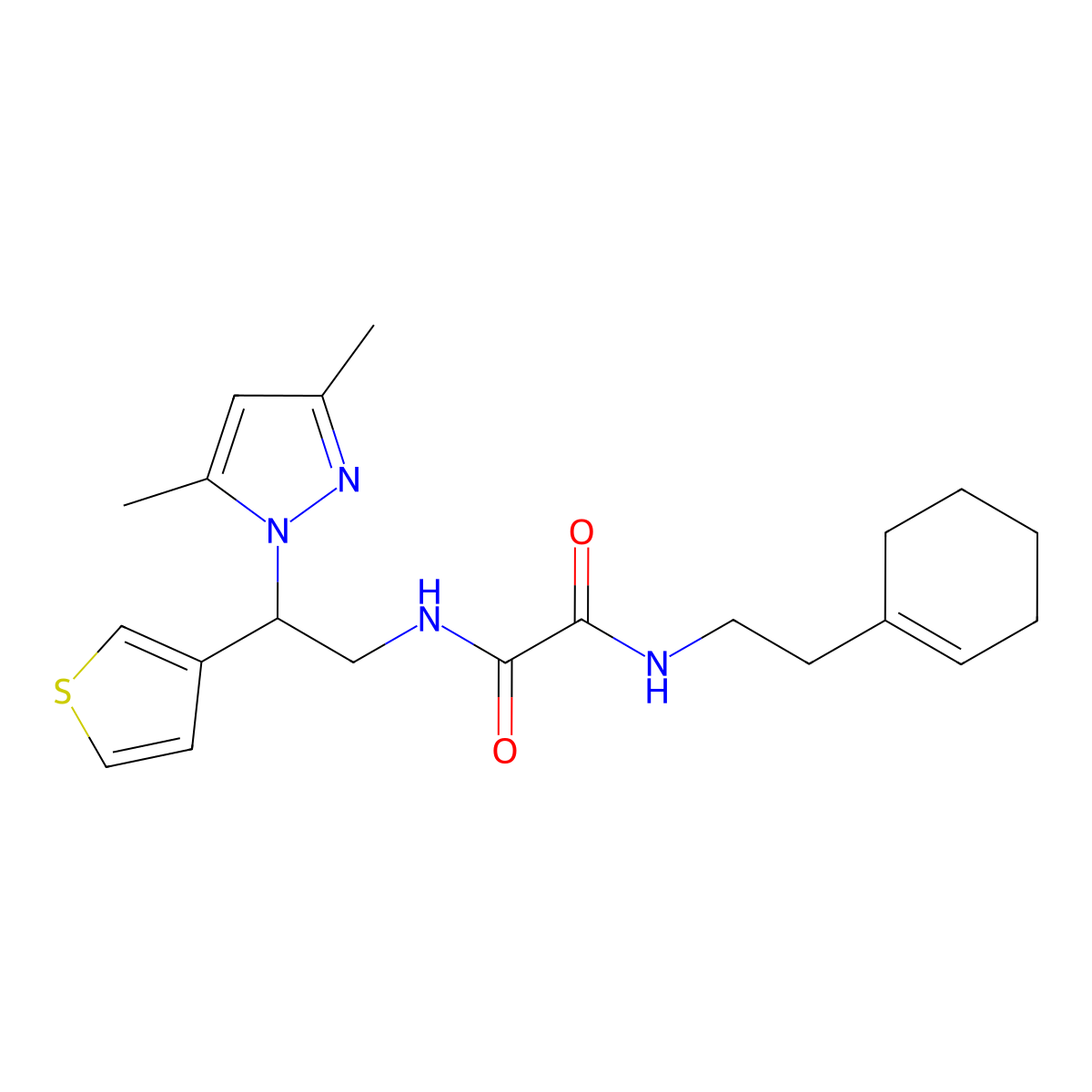 N1-(2-(cyclohex-1-en-1-yl)ethyl)-N2-(2-(3,5-dimethyl-1H-pyrazol-1-yl)-2-(thiophen-3-yl)ethyl)oxalamide molecular structure, CAS 2034347-84-5