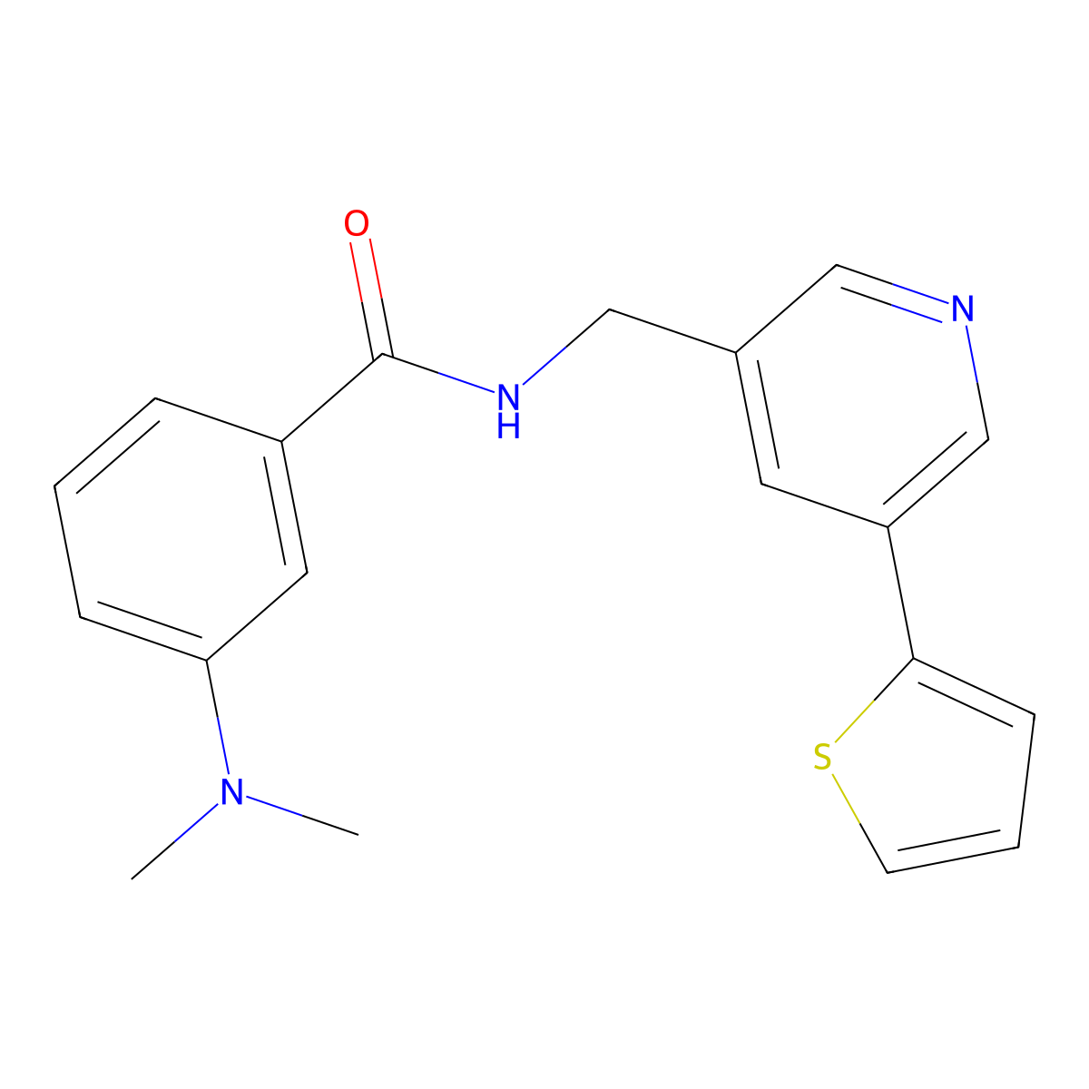 3-(dimethylamino)-N-{[5-(thiophen-2-yl)pyridin-3-yl]methyl}benzamide molecular structure, CAS 2034347-97-0
