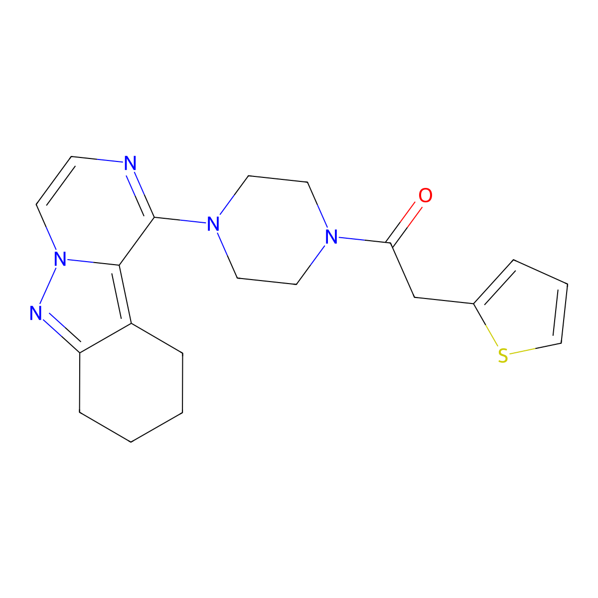 1-[4-(2-Thienylacetyl)piperazin-1-yl]-7,8,9,10-tetrahydropyrazino[1,2-b]indazole molecular structure, CAS 2034347-99-2