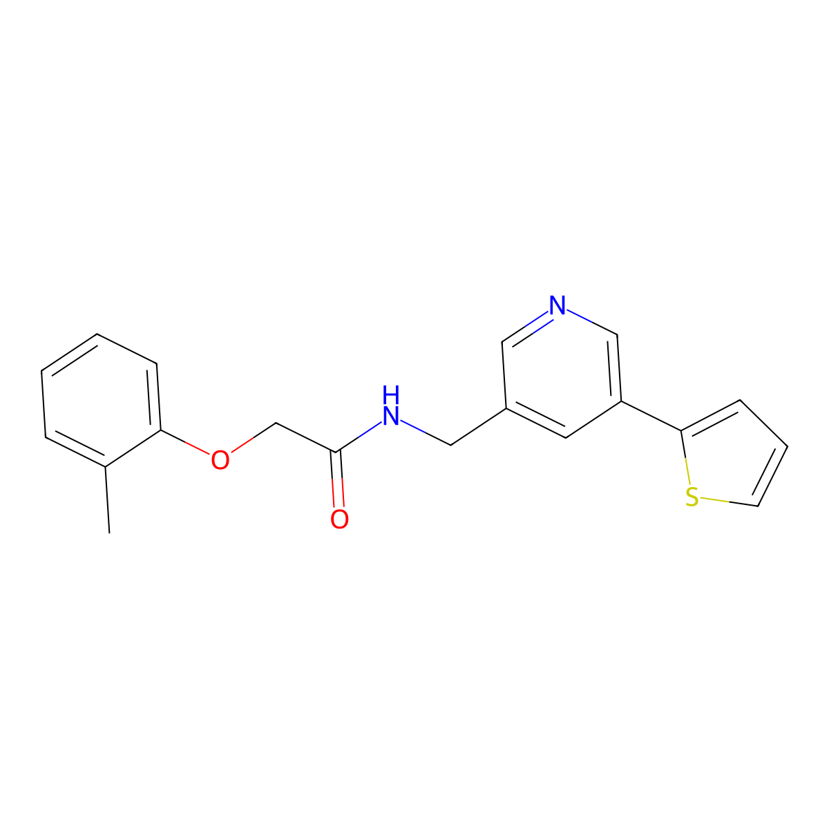 N-((5-(thiophen-2-yl)pyridin-3-yl)methyl)-2-(o-tolyloxy)acetamide molecular structure, CAS 2034348-06-4