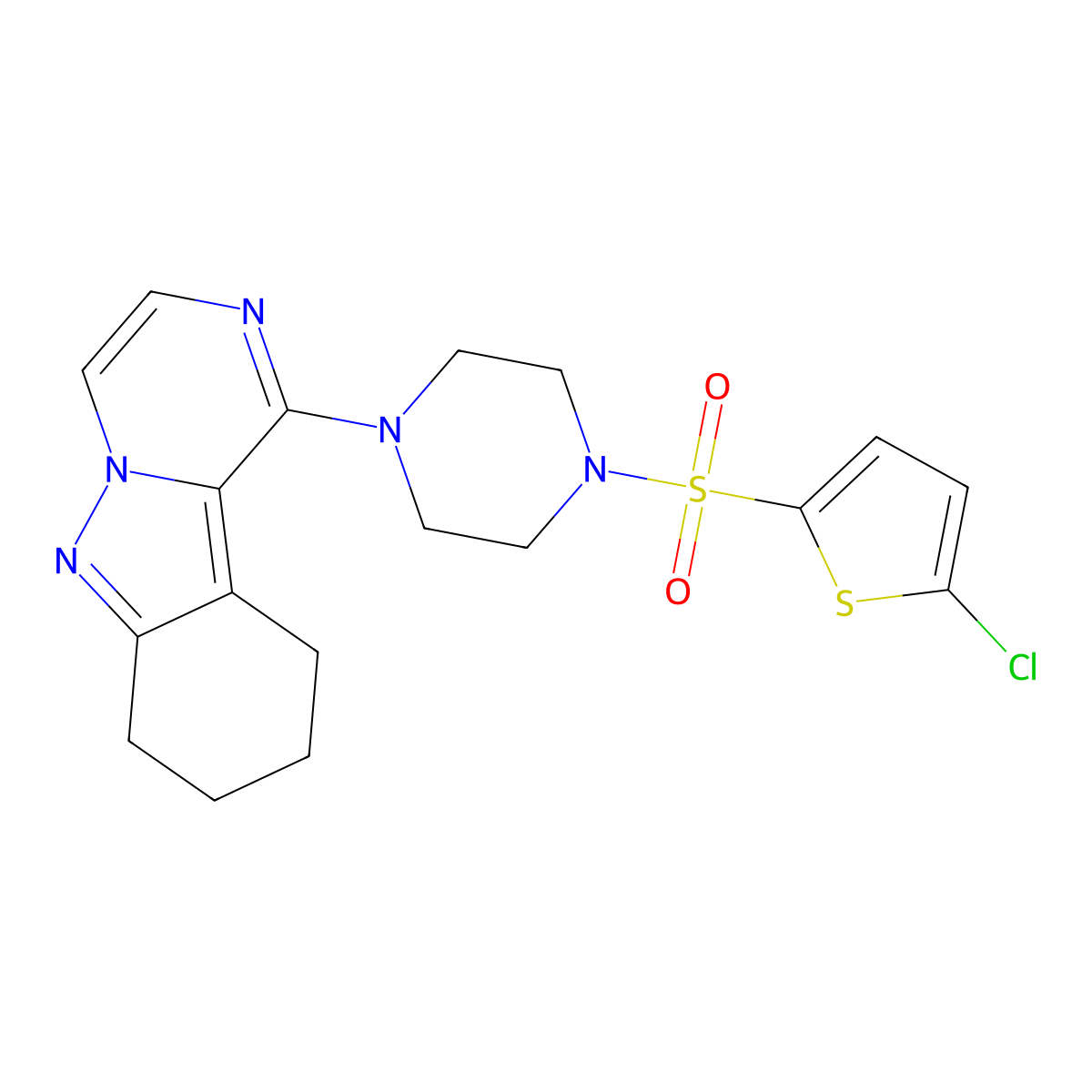 1-(4-((5-Chlorothiophen-2-yl)sulfonyl)piperazin-1-yl)-7,8,9,10-tetrahydropyrazino[1,2-b]indazole molecular structure, CAS 2034348-09-7