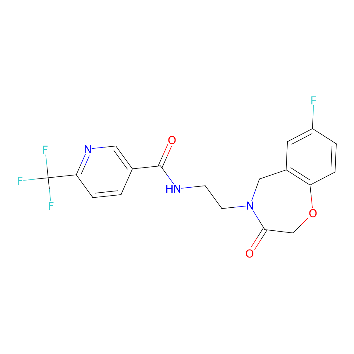 N-(2-(7-fluoro-3-oxo-2,3-dihydrobenzo[f][1,4]oxazepin-4(5H)-yl)ethyl)-6-(trifluoromethyl)nicotinamide molecular structure, CAS 2034348-14-4