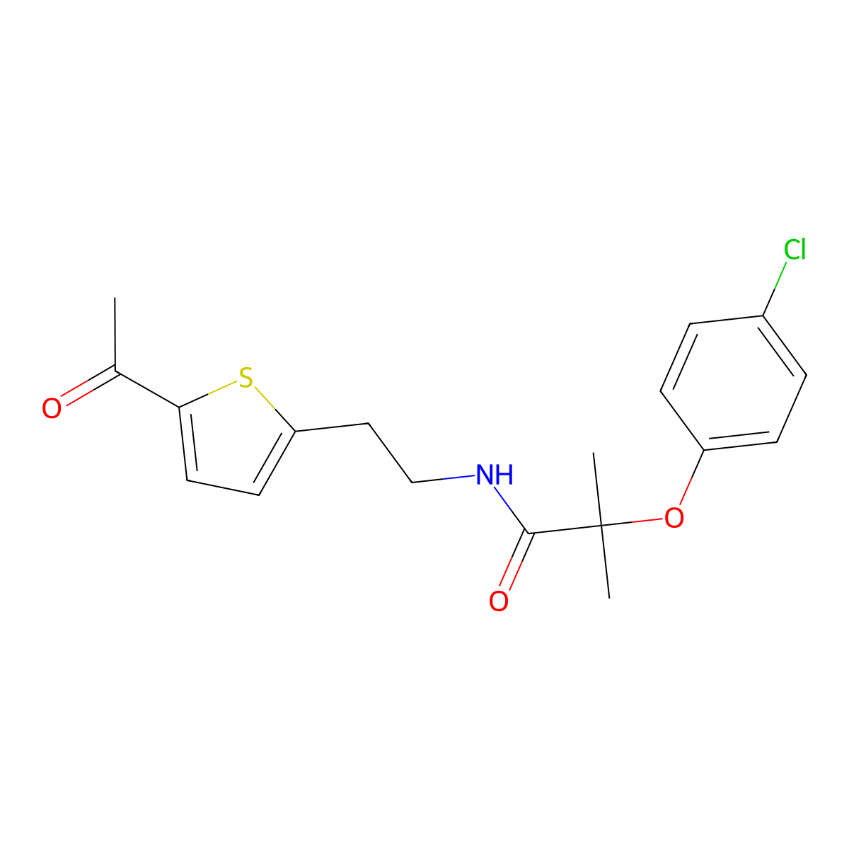 N-[2-(5-acetylthiophen-2-yl)ethyl]-2-(4-chlorophenoxy)-2-methylpropanamide molecular structure, CAS 2034348-15-5