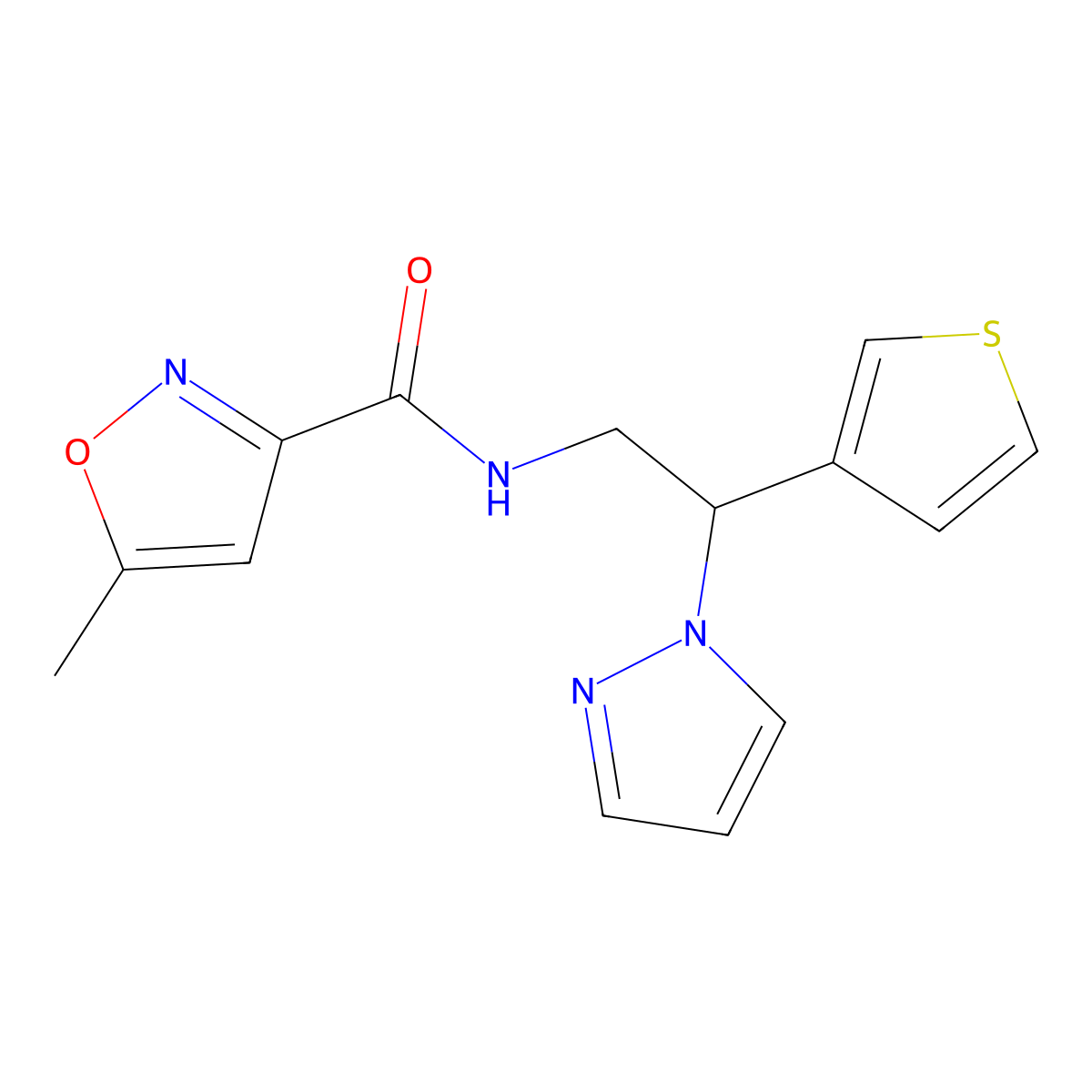 N-(2-(1H-pyrazol-1-yl)-2-(thiophen-3-yl)ethyl)-5-methylisoxazole-3-carboxamide molecular structure, CAS 2034348-17-7