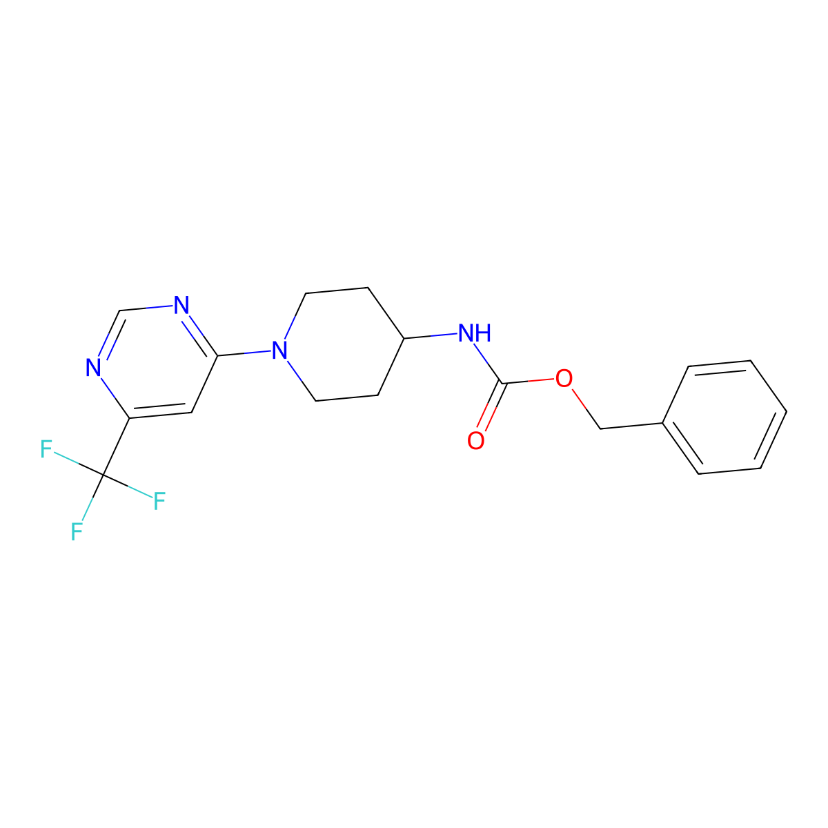 Benzyl (1-(6-(trifluoromethyl)pyrimidin-4-yl)piperidin-4-yl)carbamate molecular structure, CAS 2034348-21-3