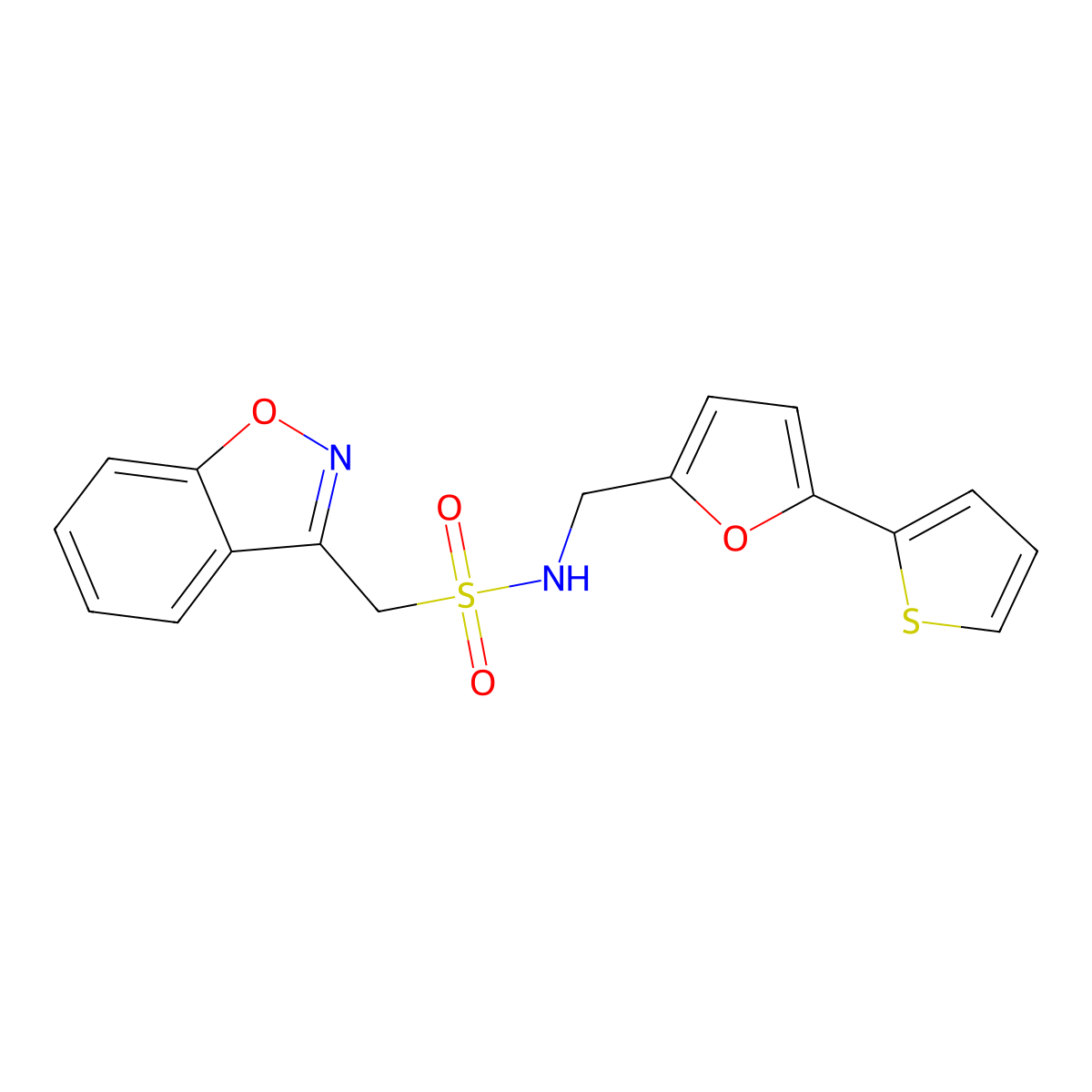 1-(benzo[d]isoxazol-3-yl)-N-((5-(thiophen-2-yl)furan-2-yl)methyl)methanesulfonamide molecular structure, CAS 2034348-25-7