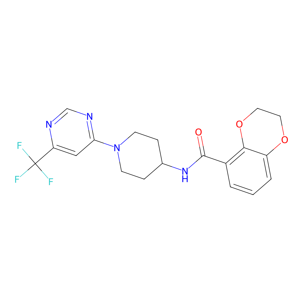 N-(1-(6-(trifluoromethyl)pyrimidin-4-yl)piperidin-4-yl)-2,3-dihydrobenzo[b][1,4]dioxine-5-carboxamide molecular structure, CAS 2034348-26-8