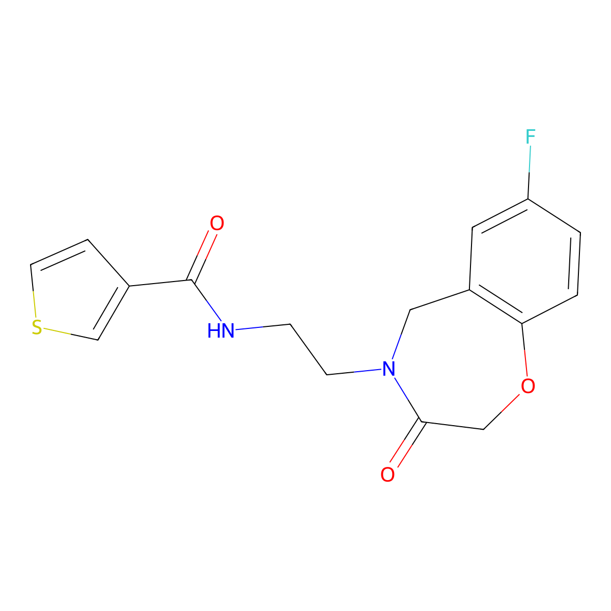N-(2-(7-fluoro-3-oxo-2,3-dihydrobenzo[f][1,4]oxazepin-4(5H)-yl)ethyl)thiophene-3-carboxamide molecular structure, CAS 2034348-27-9
