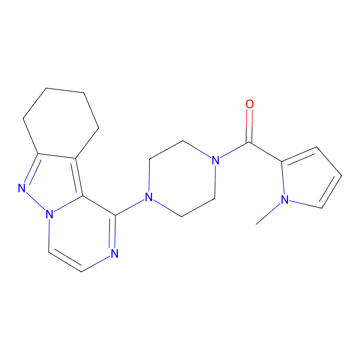 (1-methyl-1H-pyrrol-2-yl)(4-(7,8,9,10-tetrahydropyrazino[1,2-b]indazol-1-yl)piperazin-1-yl)methanone molecular structure, CAS 2034348-31-5