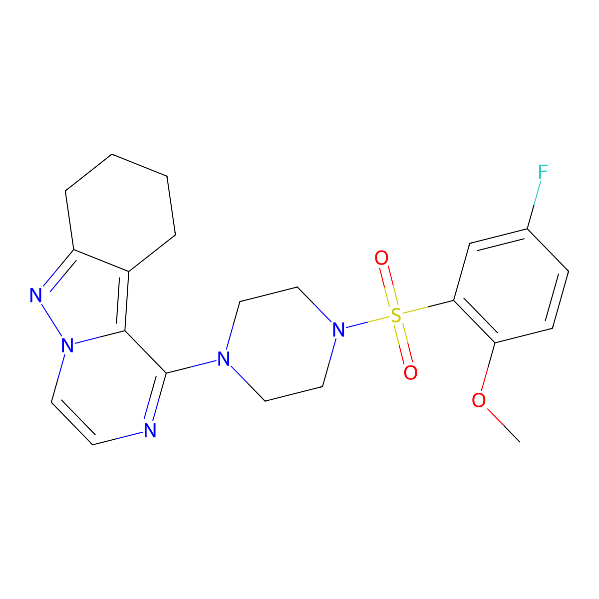 1-(4-((5-Fluoro-2-methoxyphenyl)sulfonyl)piperazin-1-yl)-7,8,9,10-tetrahydropyrazino[1,2-b]indazole molecular structure, CAS 2034348-35-9
