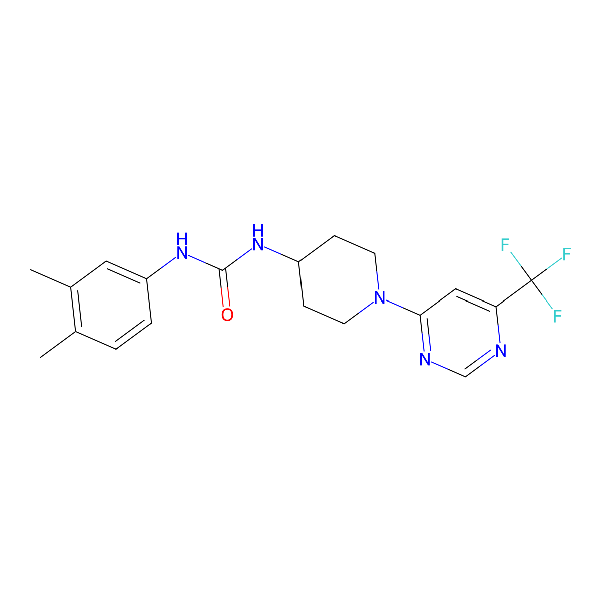 1-(3,4-Dimethylphenyl)-3-{1-[6-(trifluoromethyl)pyrimidin-4-yl]piperidin-4-yl}urea molecular structure, CAS 2034348-36-0