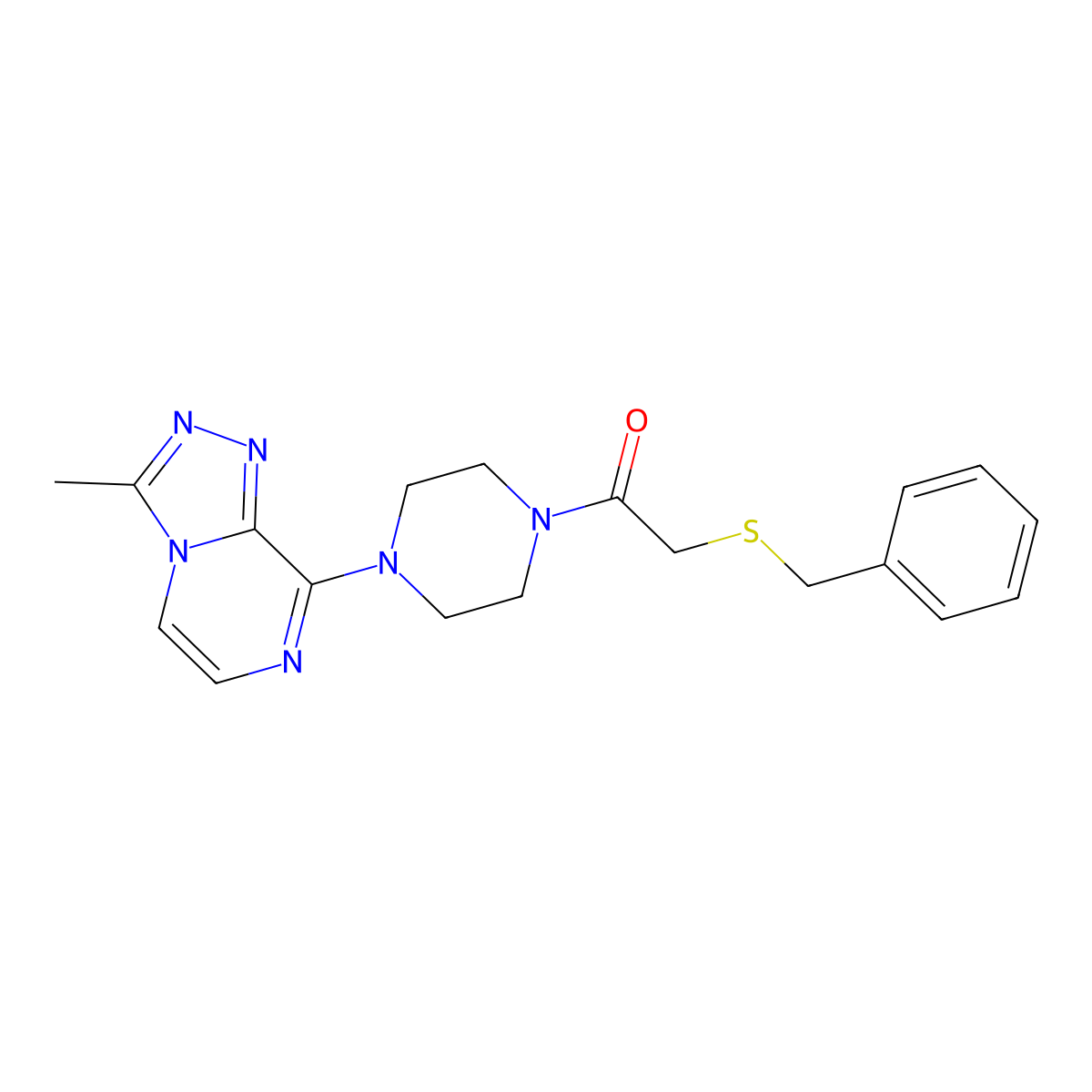 2-(Benzylthio)-1-(4-(3-methyl-[1,2,4]triazolo[4,3-a]pyrazin-8-yl)piperazin-1-yl)ethanone molecular structure, CAS 2034348-42-8