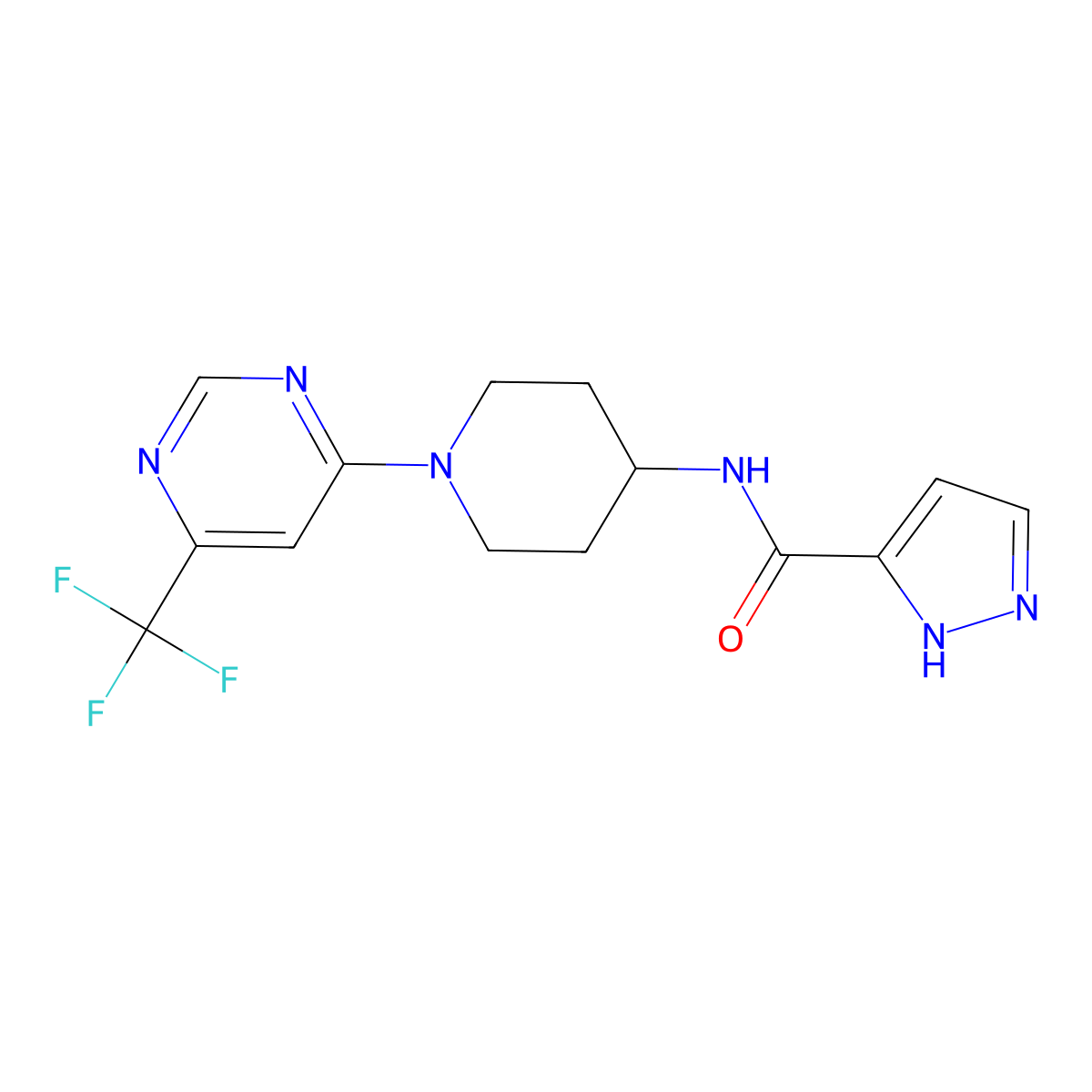 N-(1-(6-(trifluoromethyl)pyrimidin-4-yl)piperidin-4-yl)-1H-pyrazole-3-carboxamide molecular structure, CAS 2034348-46-2