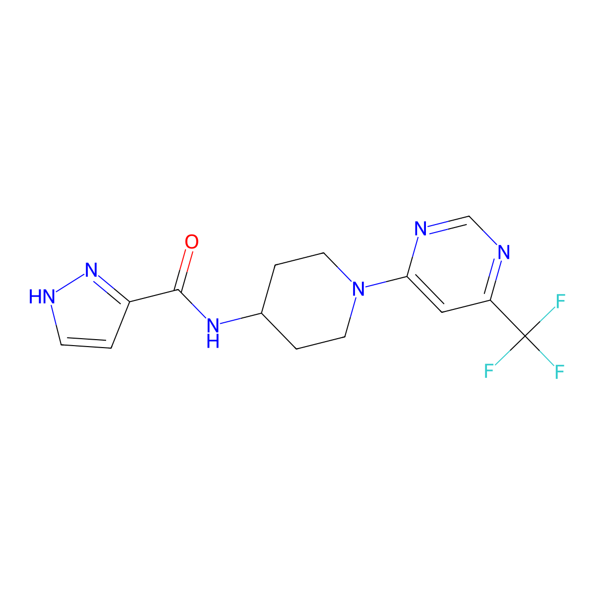N-(1-(6-(trifluoromethyl)pyrimidin-4-yl)piperidin-4-yl)-1H-pyrazole-3-carboxamide molecular structure, CAS 2034348-46-2