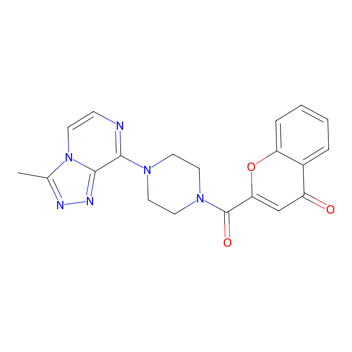 2-(4-(3-methyl-[1,2,4]triazolo[4,3-a]pyrazin-8-yl)piperazine-1-carbonyl)-4H-chromen-4-one molecular structure, CAS 2034348-54-2