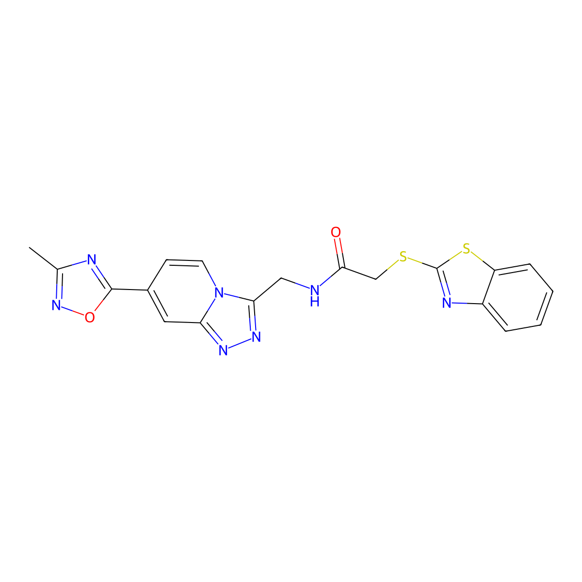2-(benzo[d]thiazol-2-ylthio)-N-((7-(3-methyl-1,2,4-oxadiazol-5-yl)-[1,2,4]triazolo[4,3-a]pyridin-3-yl)methyl)acetamide molecular structure, CAS 2034348-57-5