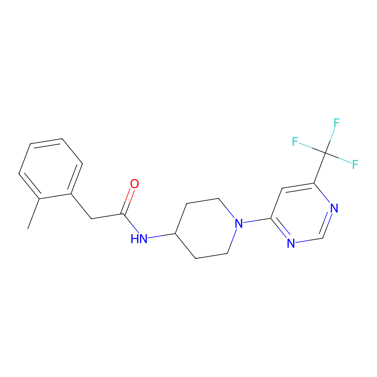 2-(o-tolyl)-N-(1-(6-(trifluoromethyl)pyrimidin-4-yl)piperidin-4-yl)acetamide molecular structure, CAS 2034348-60-0