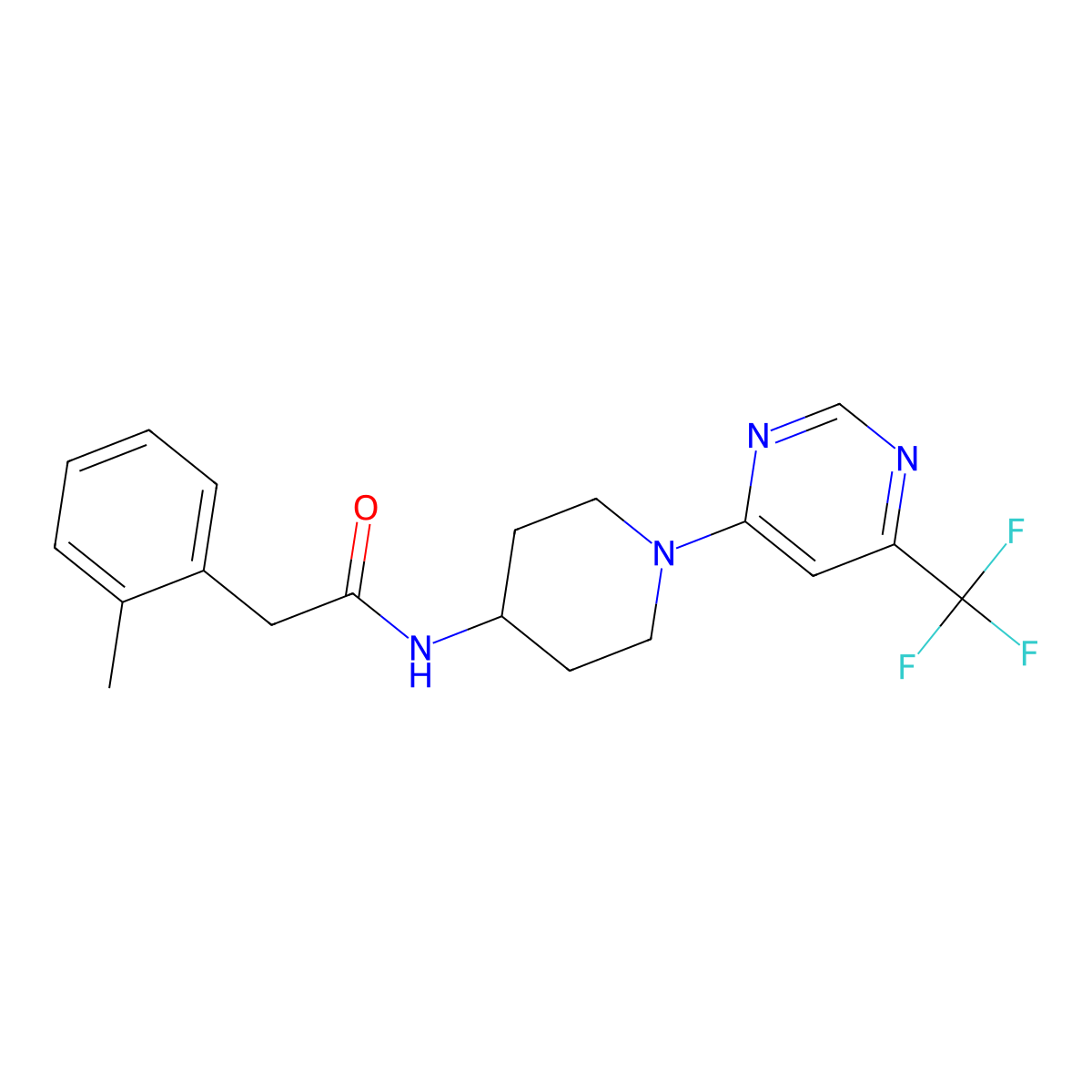 2-(o-tolyl)-N-(1-(6-(trifluoromethyl)pyrimidin-4-yl)piperidin-4-yl)acetamide molecular structure, CAS 2034348-60-0