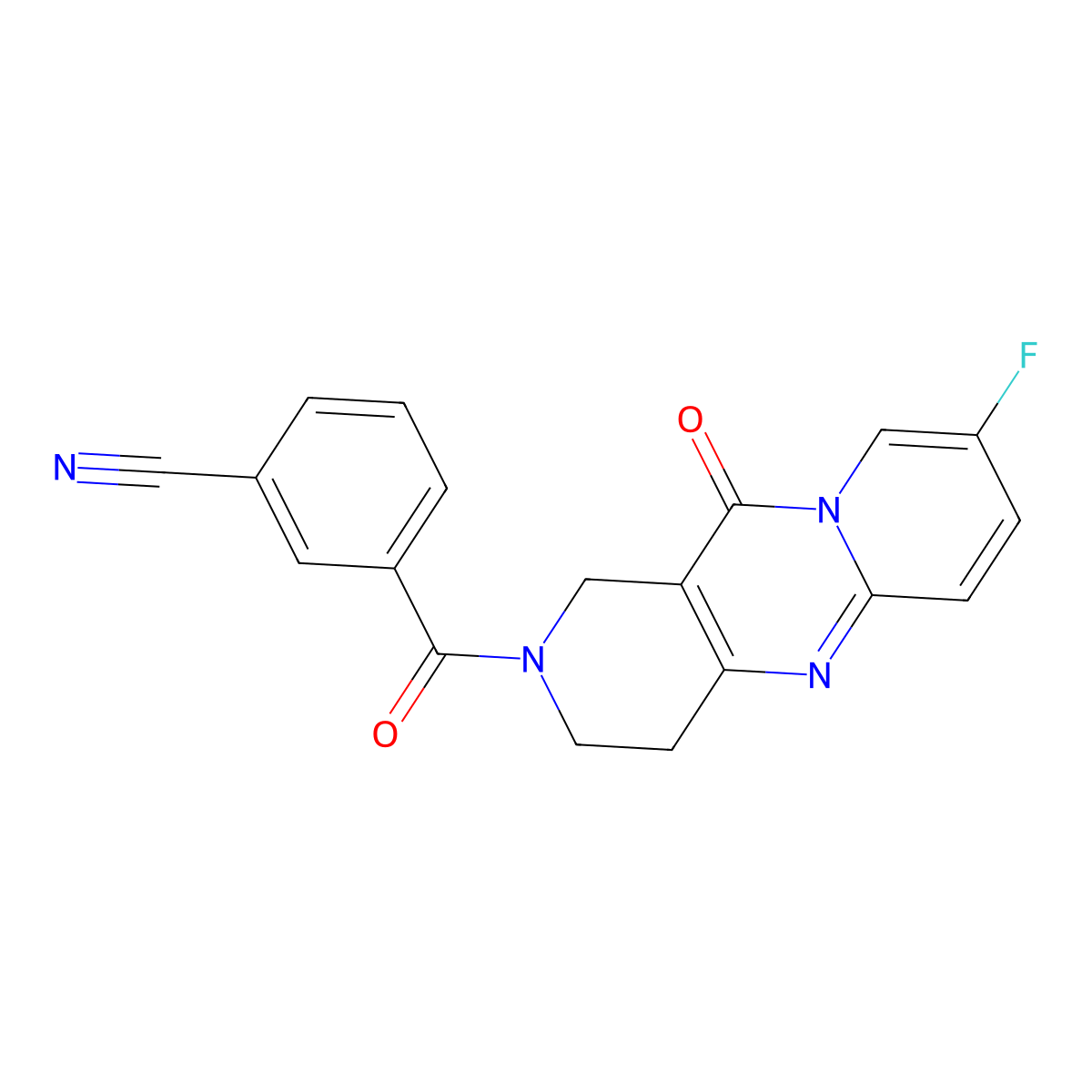 3-(8-fluoro-11-oxo-2,3,4,11-tetrahydro-1H-dipyrido[1,2-a:4',3'-d]pyrimidine-2-carbonyl)benzonitrile molecular structure, CAS 2034348-62-2