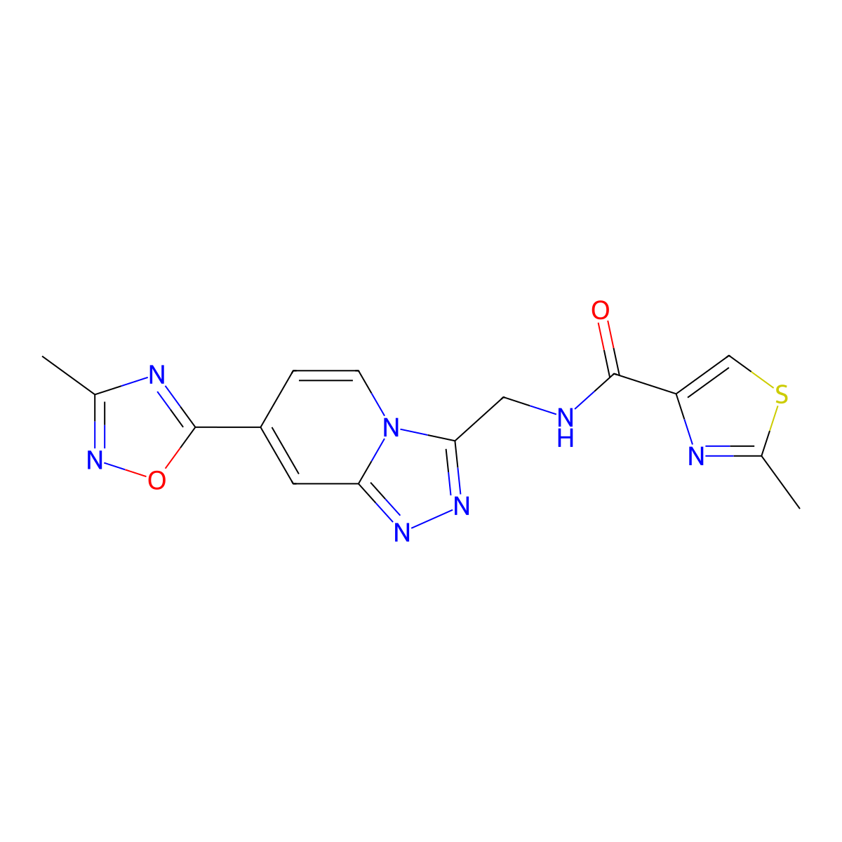 2-methyl-N-((7-(3-methyl-1,2,4-oxadiazol-5-yl)-[1,2,4]triazolo[4,3-a]pyridin-3-yl)methyl)thiazole-4-carboxamide molecular structure, CAS 2034348-63-3