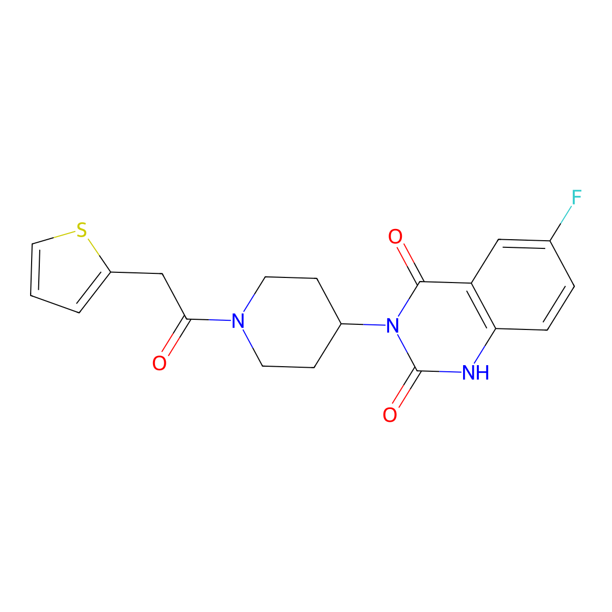 6-fluoro-3-(1-(2-(thiophen-2-yl)acetyl)piperidin-4-yl)quinazoline-2,4(1H,3H)-dione molecular structure, CAS 2034348-64-4