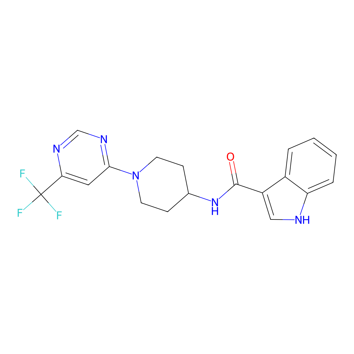 N-{1-[6-(trifluoromethyl)pyrimidin-4-yl]piperidin-4-yl}-1H-indole-3-carboxamide molecular structure, CAS 2034348-66-6