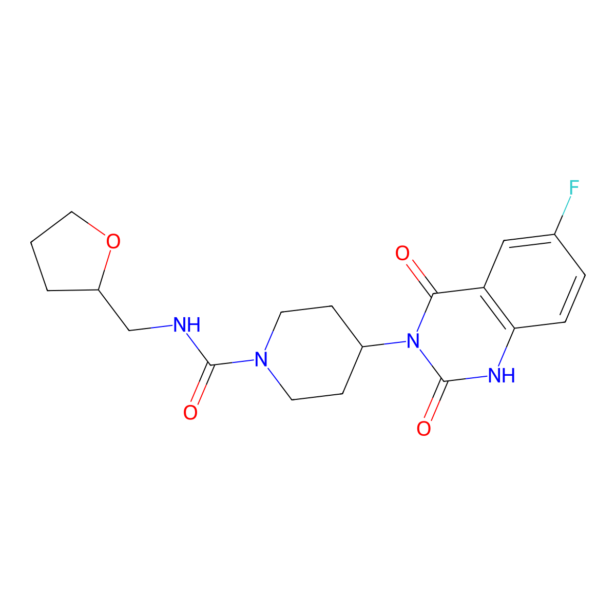 4-(6-fluoro-2,4-dioxo-1,2-dihydroquinazolin-3(4H)-yl)-N-((tetrahydrofuran-2-yl)methyl)piperidine-1-carboxamide molecular structure, CAS 2034348-68-8