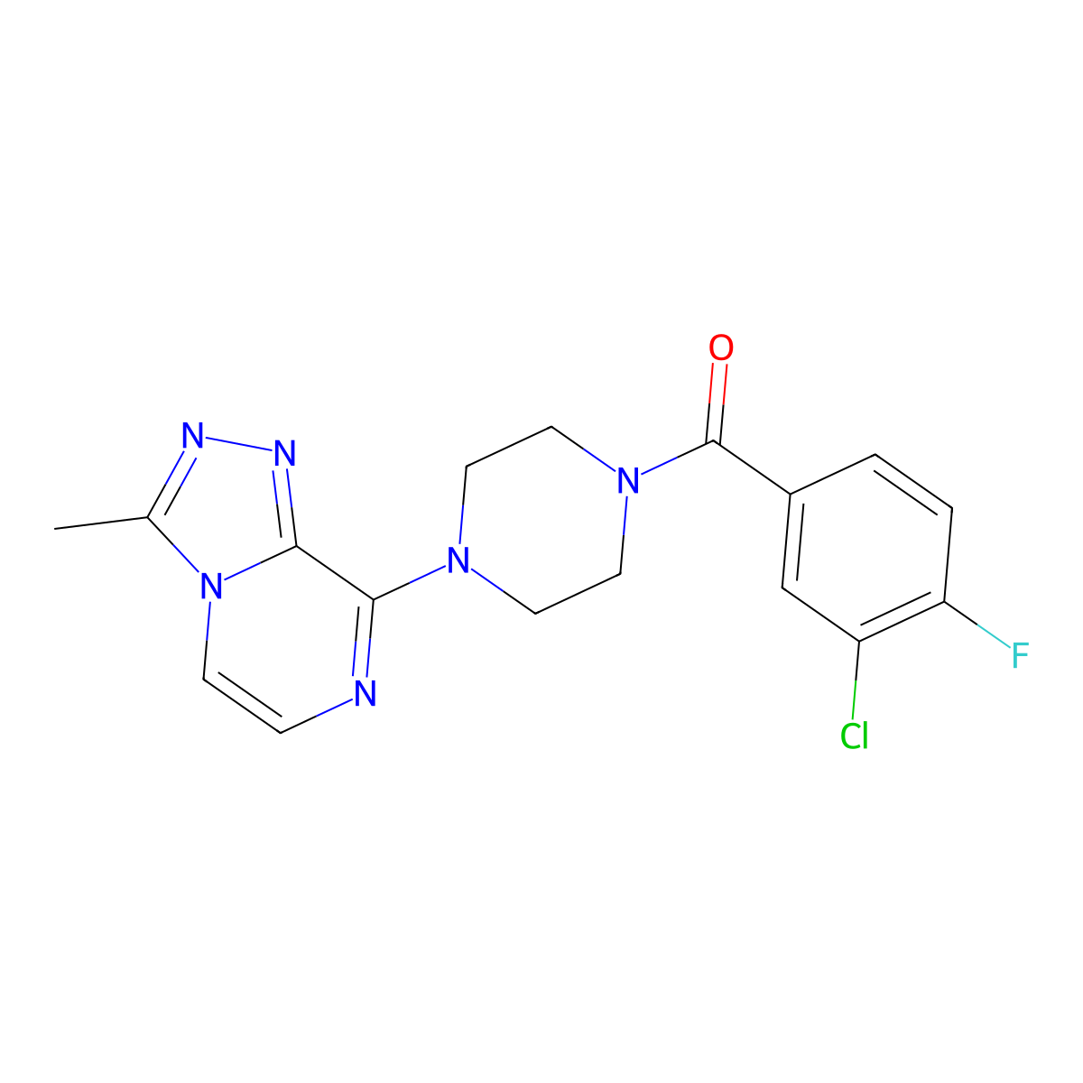 (3-Chloro-4-fluorophenyl)(4-(3-methyl-[1,2,4]triazolo[4,3-a]pyrazin-8-yl)piperazin-1-yl)methanone molecular structure, CAS 2034348-83-7