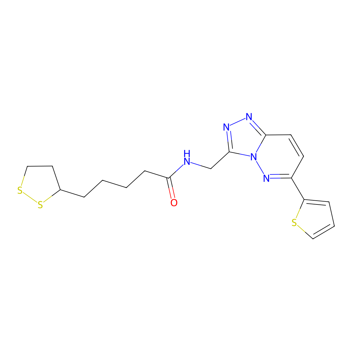 5-(1,2-dithiolan-3-yl)-N-((6-(thiophen-2-yl)-[1,2,4]triazolo[4,3-b]pyridazin-3-yl)methyl)pentanamide molecular structure, CAS 2034348-85-9
