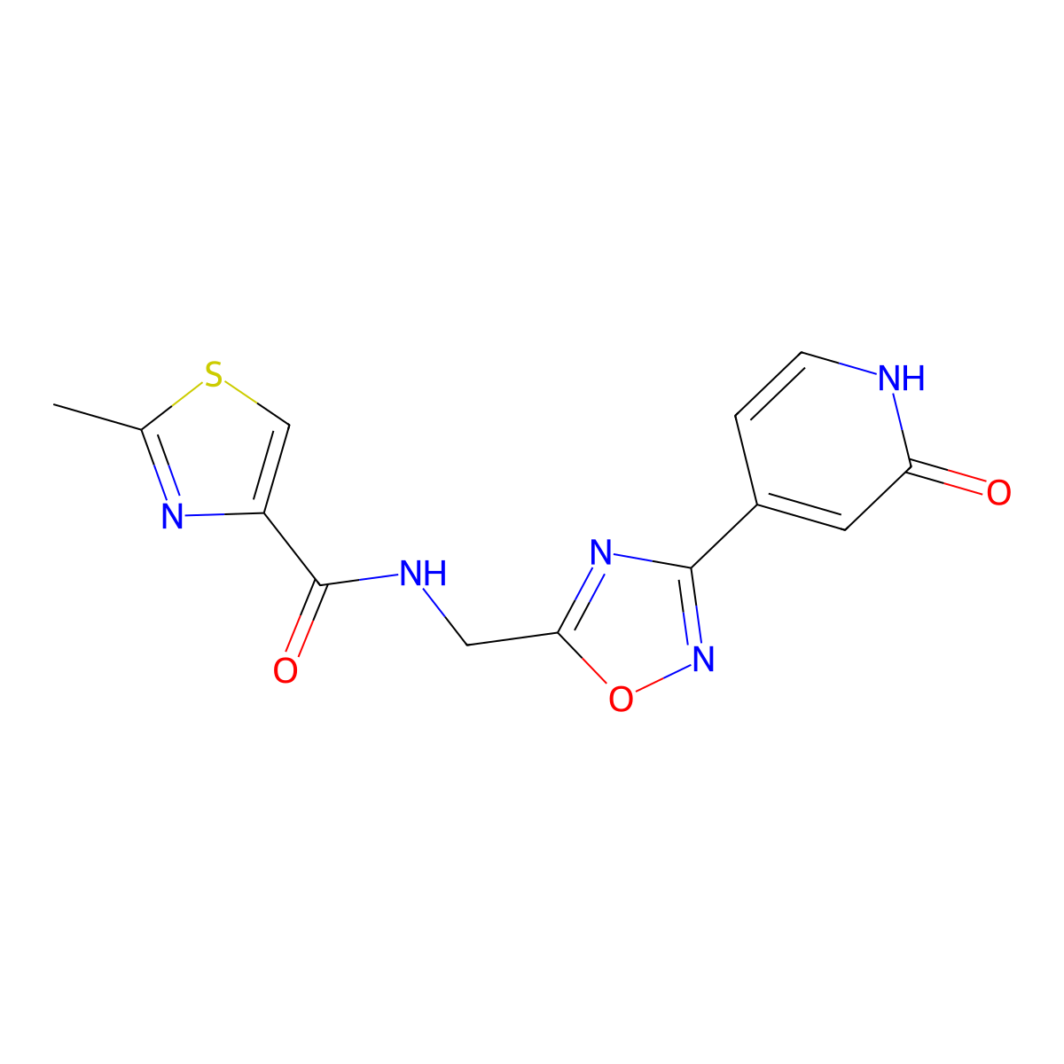 2-methyl-N-((3-(2-oxo-1,2-dihydropyridin-4-yl)-1,2,4-oxadiazol-5-yl)methyl)thiazole-4-carboxamide molecular structure, CAS 2034348-96-2