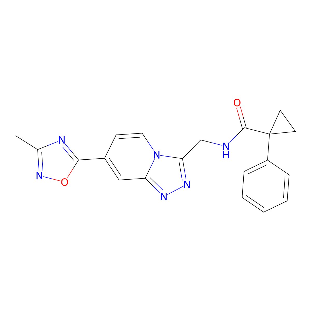 N-((7-(3-methyl-1,2,4-oxadiazol-5-yl)-[1,2,4]triazolo[4,3-a]pyridin-3-yl)methyl)-1-phenylcyclopropanecarboxamide molecular structure, CAS 2034349-00-1