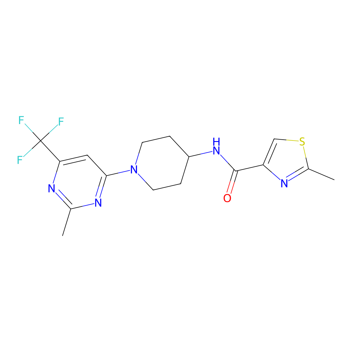 2-methyl-N-(1-(2-methyl-6-(trifluoromethyl)pyrimidin-4-yl)piperidin-4-yl)thiazole-4-carboxamide molecular structure, CAS 2034349-01-2