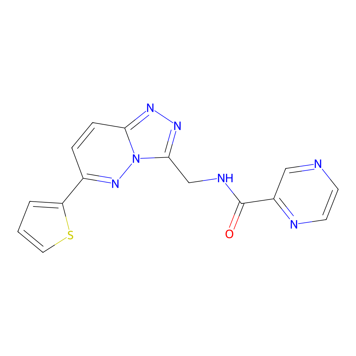 N-((6-(thiophen-2-yl)-[1,2,4]triazolo[4,3-b]pyridazin-3-yl)methyl)pyrazine-2-carboxamide molecular structure, CAS 2034349-02-3