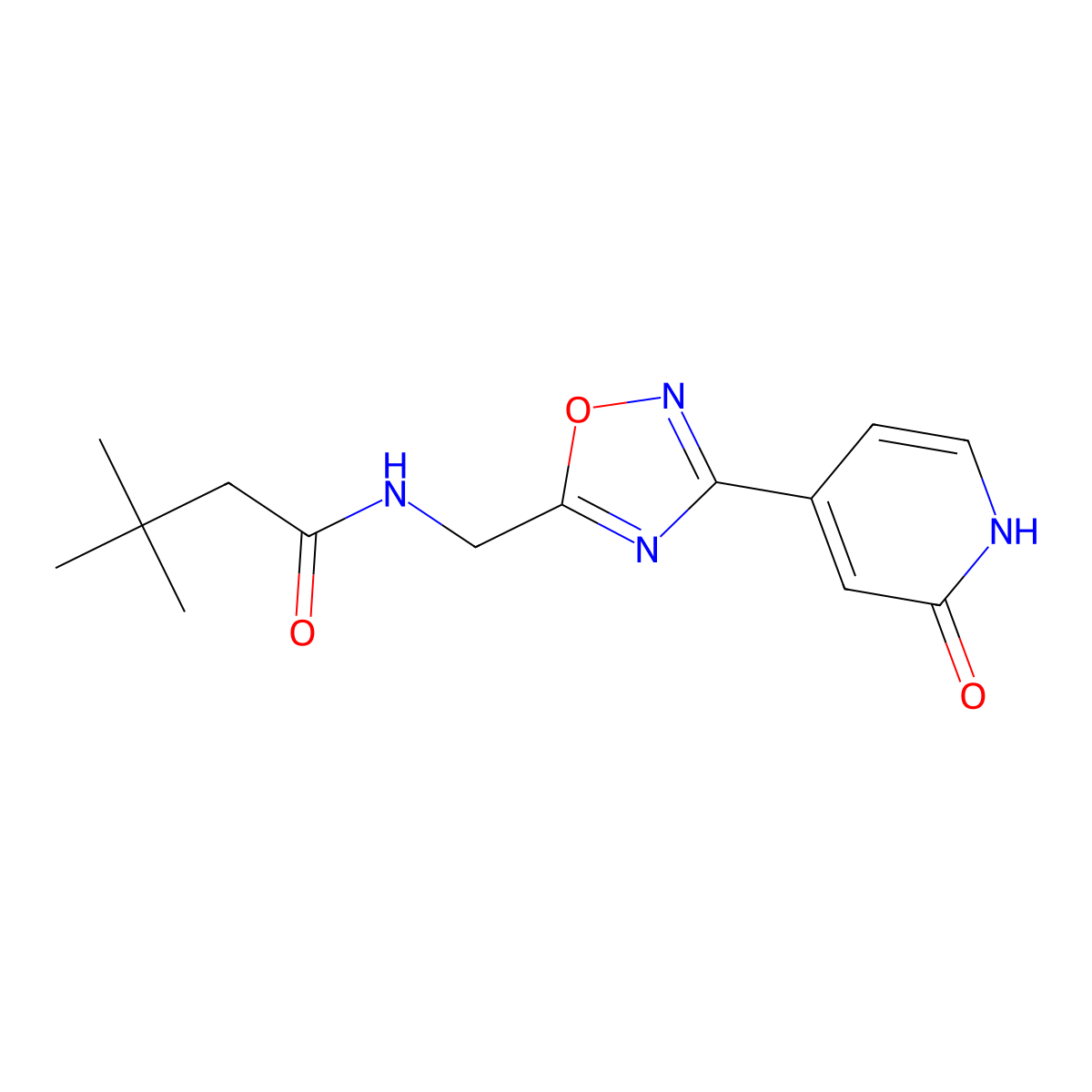 3,3-dimethyl-N-((3-(2-oxo-1,2-dihydropyridin-4-yl)-1,2,4-oxadiazol-5-yl)methyl)butanamide molecular structure, CAS 2034349-03-4