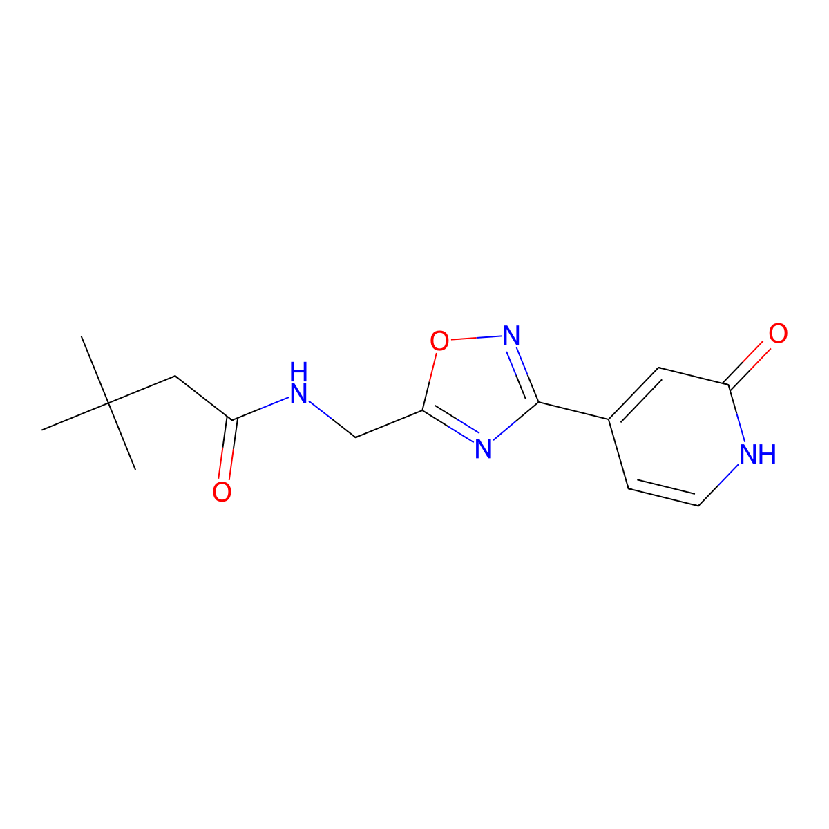 3,3-dimethyl-N-((3-(2-oxo-1,2-dihydropyridin-4-yl)-1,2,4-oxadiazol-5-yl)methyl)butanamide molecular structure, CAS 2034349-03-4