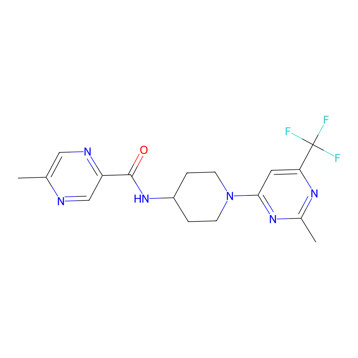 5-methyl-N-{1-[2-methyl-6-(trifluoromethyl)pyrimidin-4-yl]piperidin-4-yl}pyrazine-2-carboxamide molecular structure, CAS 2034349-06-7