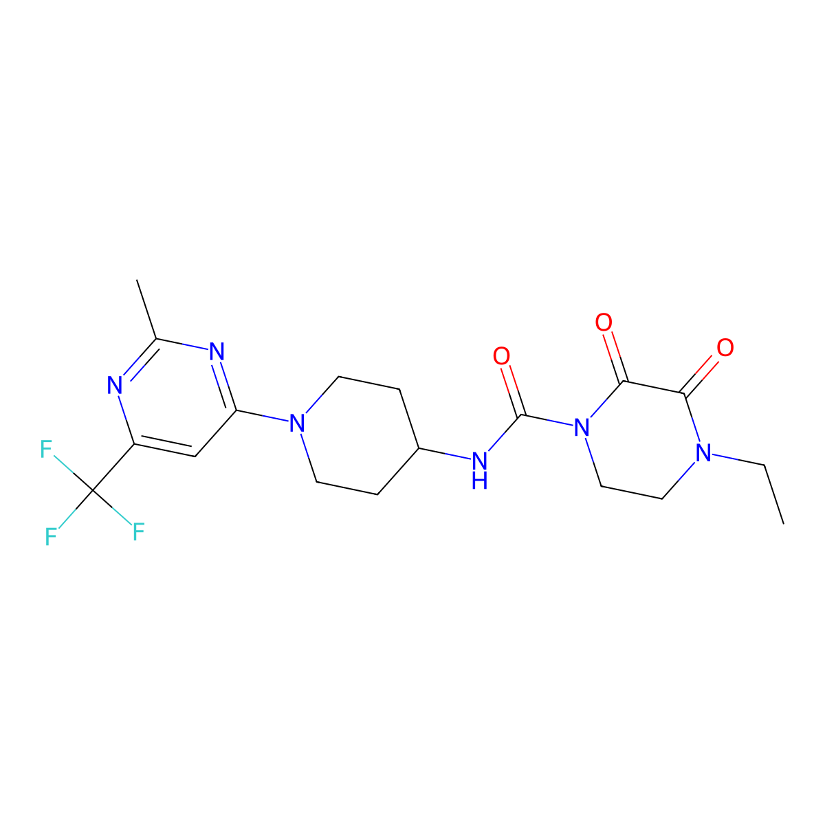 4-ethyl-N-(1-(2-methyl-6-(trifluoromethyl)pyrimidin-4-yl)piperidin-4-yl)-2,3-dioxopiperazine-1-carboxamide molecular structure, CAS 2034349-13-6