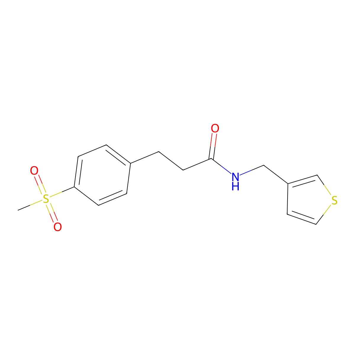 3-(4-(methylsulfonyl)phenyl)-N-(thiophen-3-ylmethyl)propanamide molecular structure, CAS 2034349-17-0