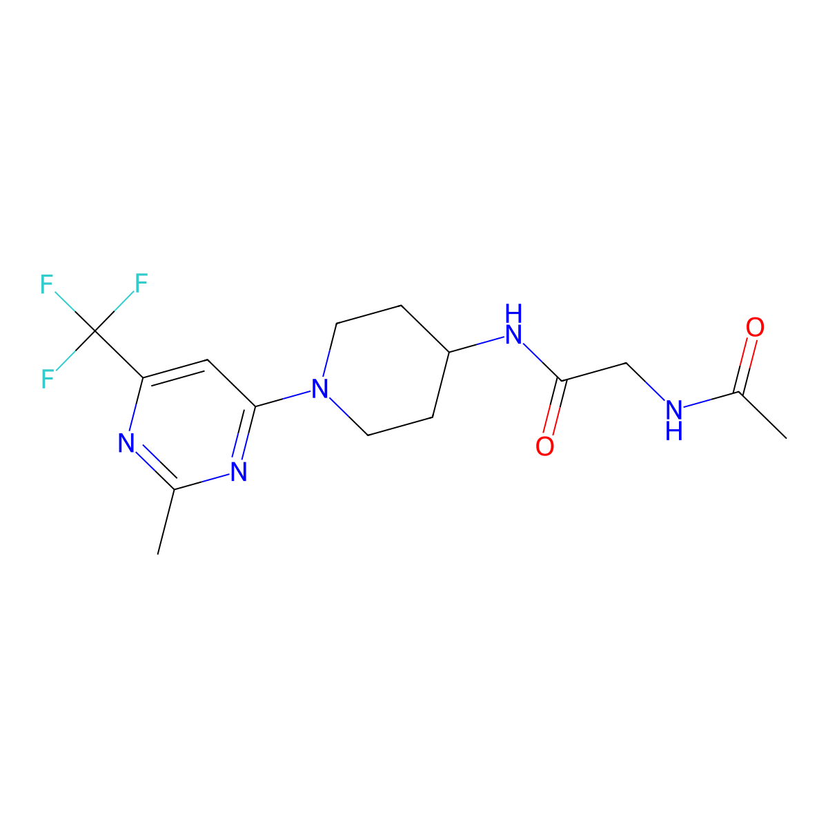 2-acetamido-N-{1-[2-methyl-6-(trifluoromethyl)pyrimidin-4-yl]piperidin-4-yl}acetamide molecular structure, CAS 2034349-21-6
