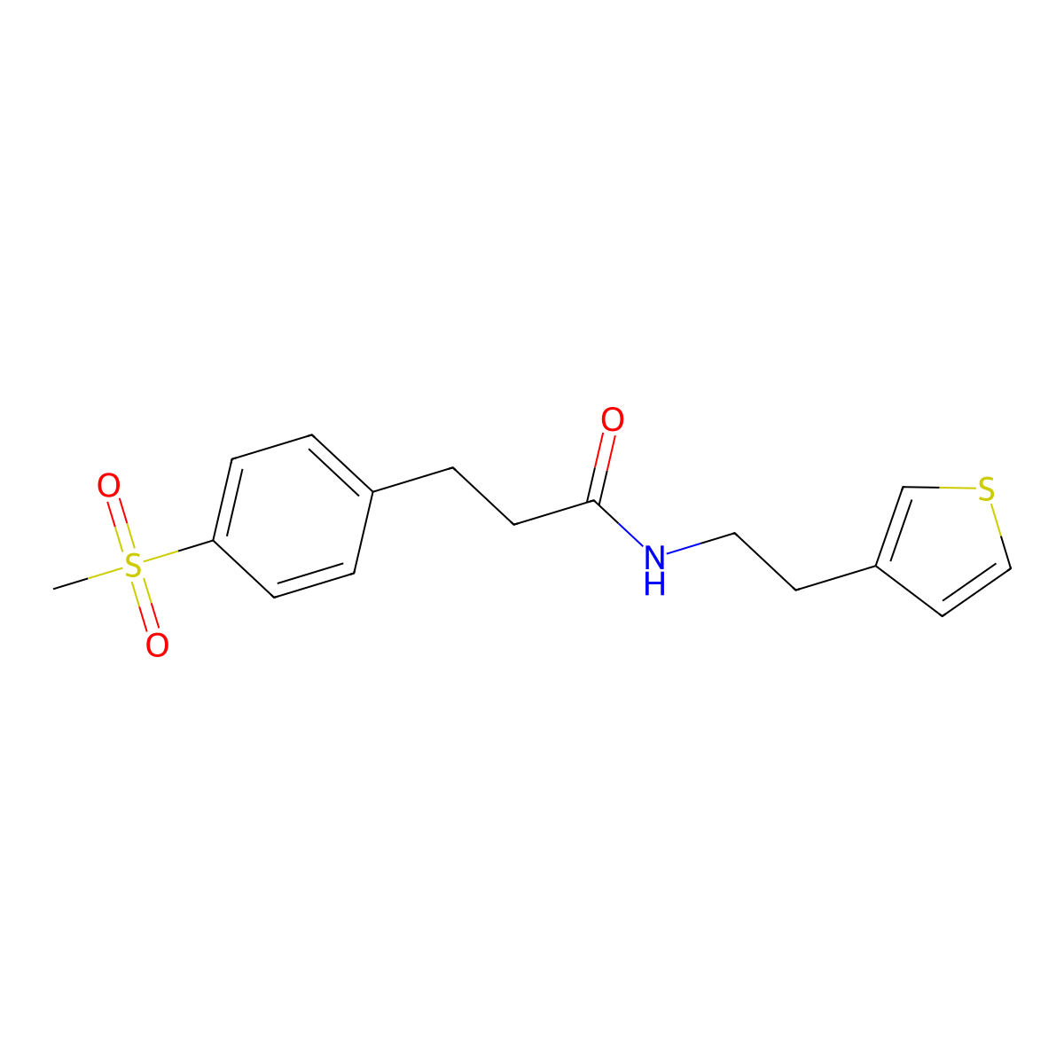 3-(4-(methylsulfonyl)phenyl)-N-(2-(thiophen-3-yl)ethyl)propanamide molecular structure, CAS 2034349-23-8