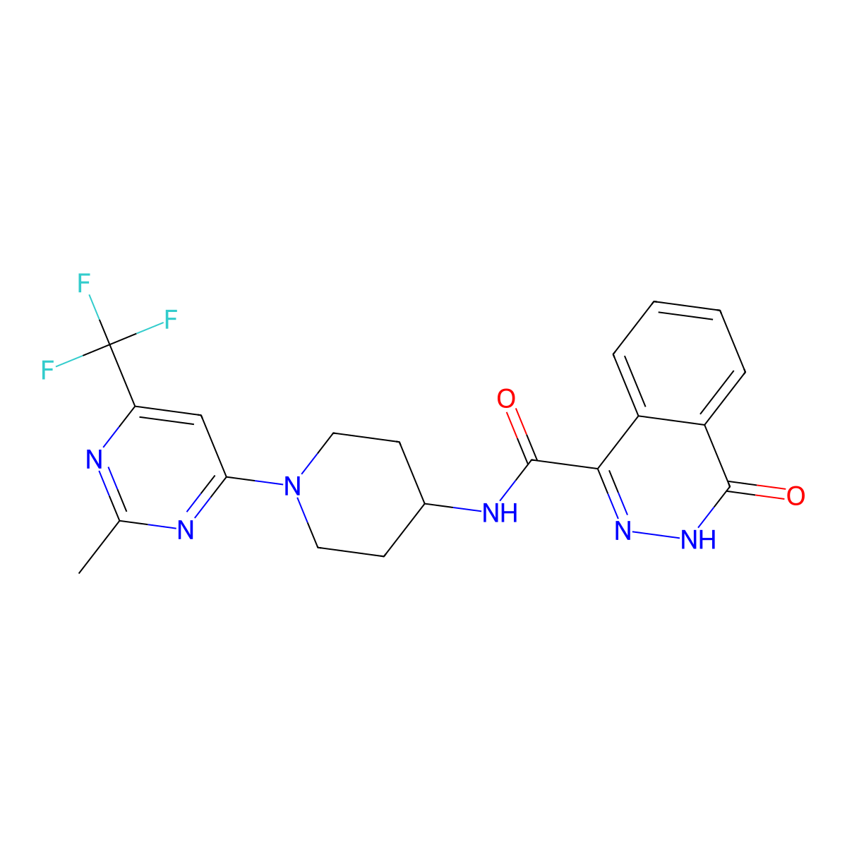 N-(1-(2-methyl-6-(trifluoromethyl)pyrimidin-4-yl)piperidin-4-yl)-4-oxo-3,4-dihydrophthalazine-1-carboxamide molecular structure, CAS 2034349-26-1