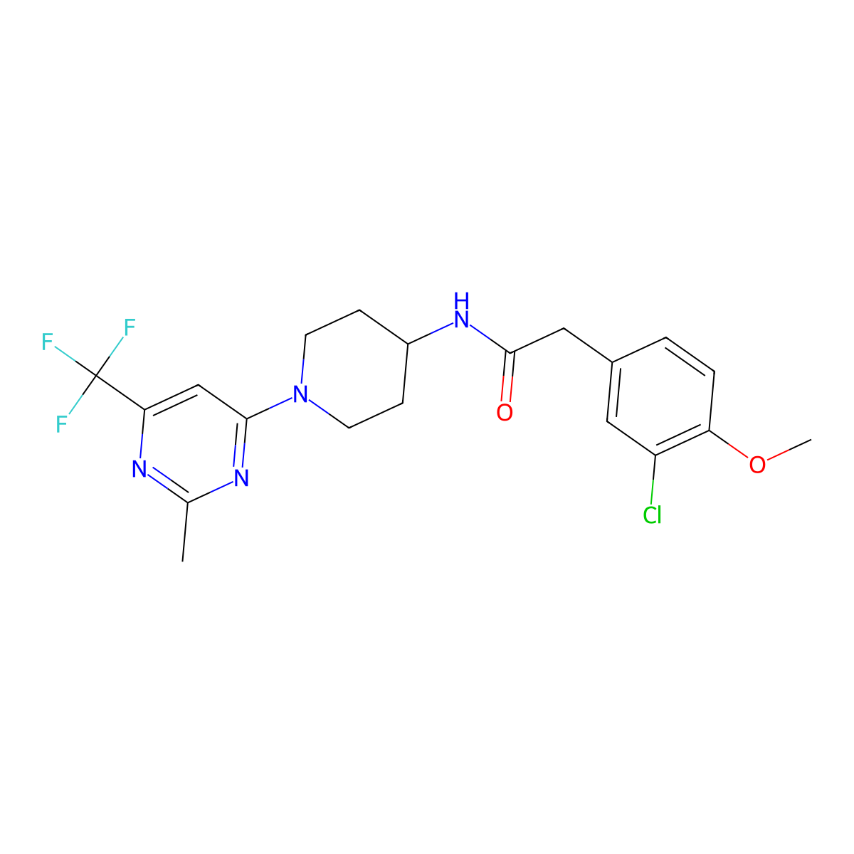 2-(3-chloro-4-methoxyphenyl)-N-(1-(2-methyl-6-(trifluoromethyl)pyrimidin-4-yl)piperidin-4-yl)acetamide molecular structure, CAS 2034349-30-7