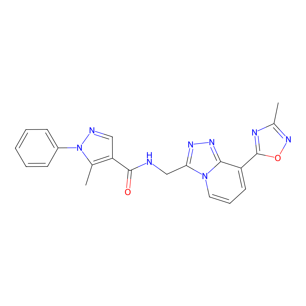 5-methyl-N-((8-(3-methyl-1,2,4-oxadiazol-5-yl)-[1,2,4]triazolo[4,3-a]pyridin-3-yl)methyl)-1-phenyl-1H-pyrazole-4-carboxamide molecular structure, CAS 2034349-31-8