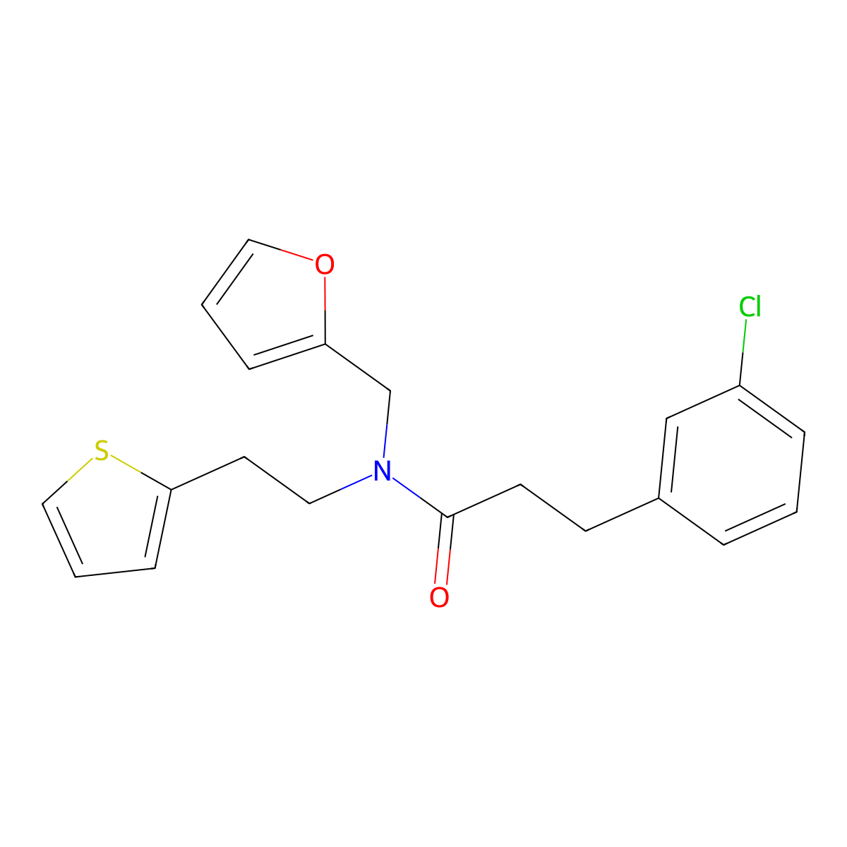 3-(3-chlorophenyl)-N-(furan-2-ylmethyl)-N-(2-(thiophen-2-yl)ethyl)propanamide molecular structure, CAS 2034349-33-0
