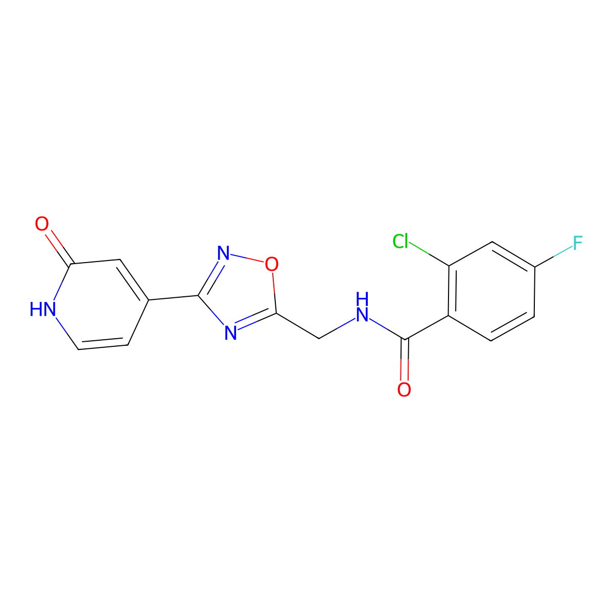 2-chloro-4-fluoro-N-((3-(2-oxo-1,2-dihydropyridin-4-yl)-1,2,4-oxadiazol-5-yl)methyl)benzamide molecular structure, CAS 2034349-34-1