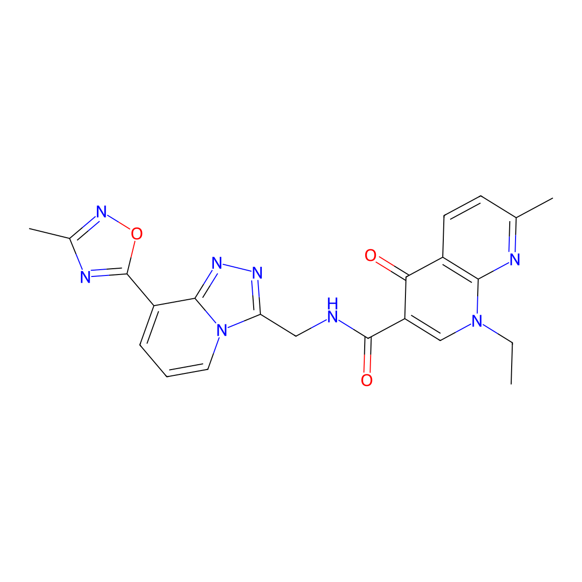1-ethyl-7-methyl-N-((8-(3-methyl-1,2,4-oxadiazol-5-yl)-[1,2,4]triazolo[4,3-a]pyridin-3-yl)methyl)-4-oxo-1,4-dihydro-1,8-naphthyridine-3-carboxamide molecular structure, CAS 2034349-41-0