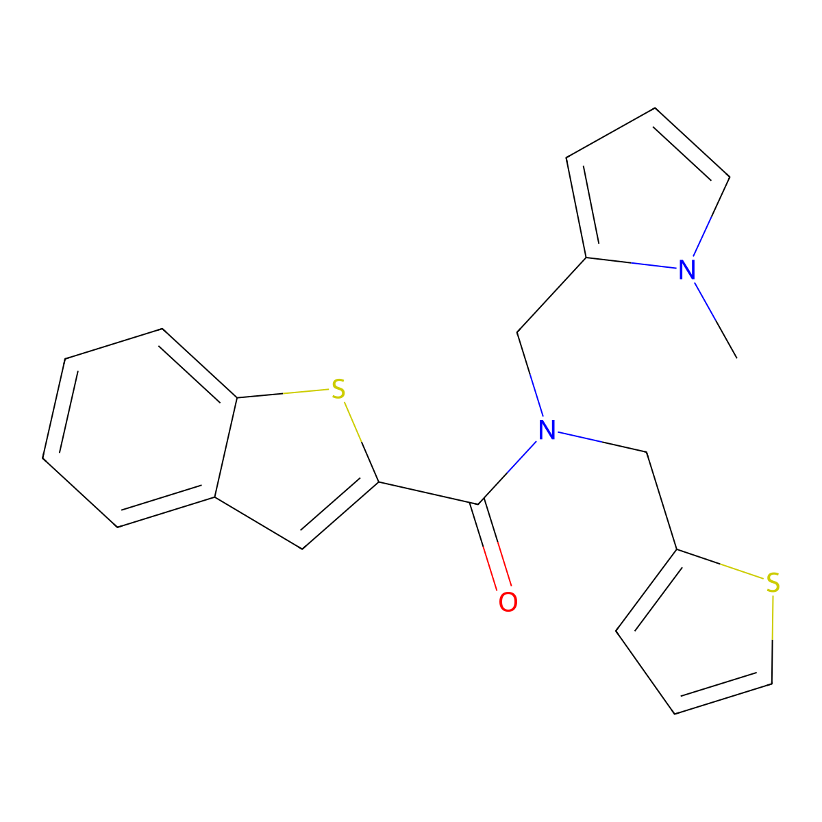 N-((1-methyl-1H-pyrrol-2-yl)methyl)-N-(thiophen-2-ylmethyl)benzo[b]thiophene-2-carboxamide molecular structure, CAS 2034349-43-2