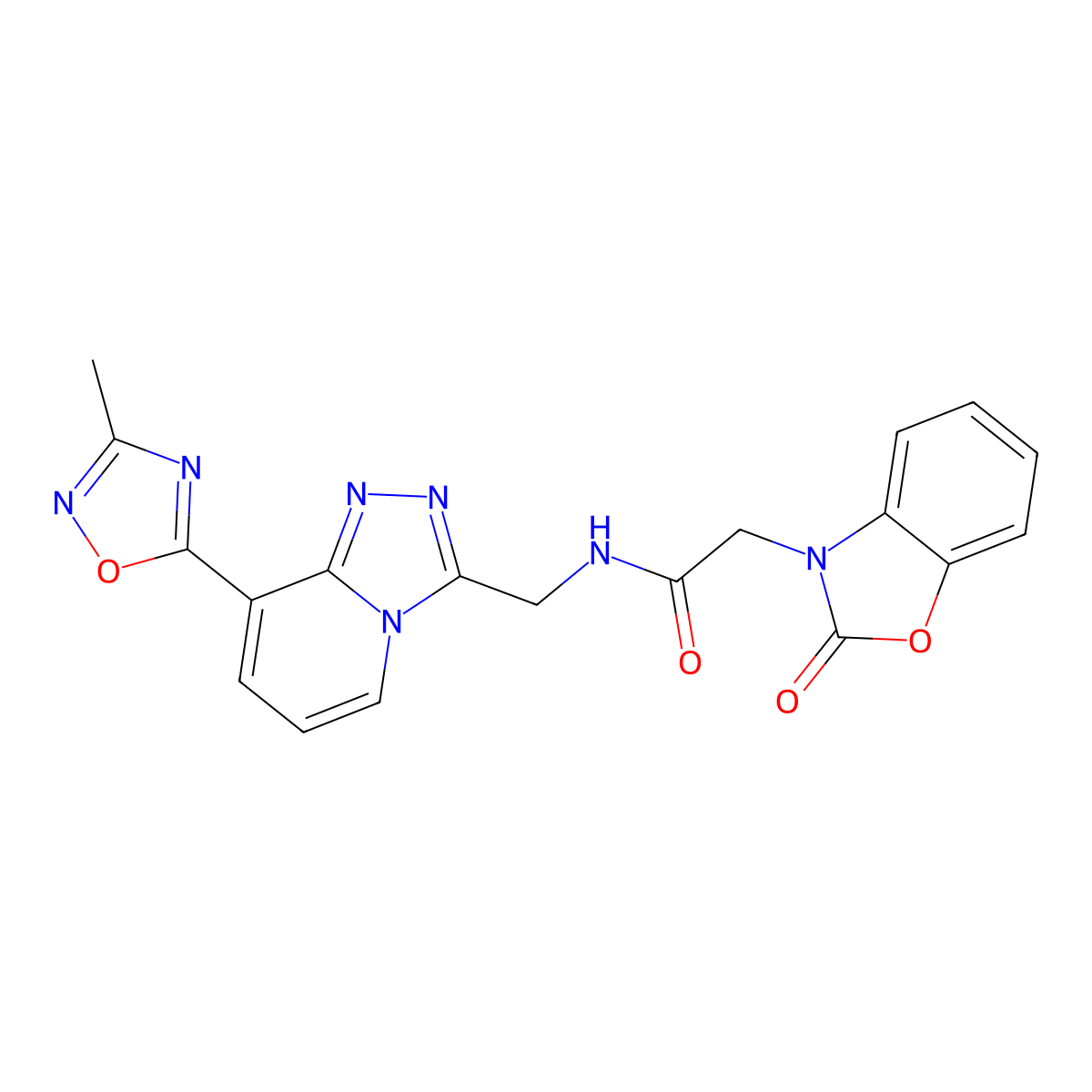 N-((8-(3-methyl-1,2,4-oxadiazol-5-yl)-[1,2,4]triazolo[4,3-a]pyridin-3-yl)methyl)-2-(2-oxobenzo[d]oxazol-3(2H)-yl)acetamide molecular structure, CAS 2034349-45-4